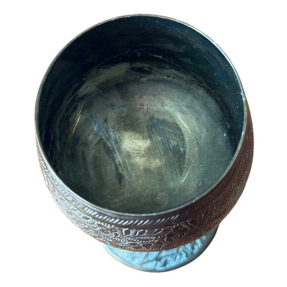 Vintage Engraved Goblet Chalice Floral Etched Metal Cup Decorative Brass (?) - Picture 5 of 7